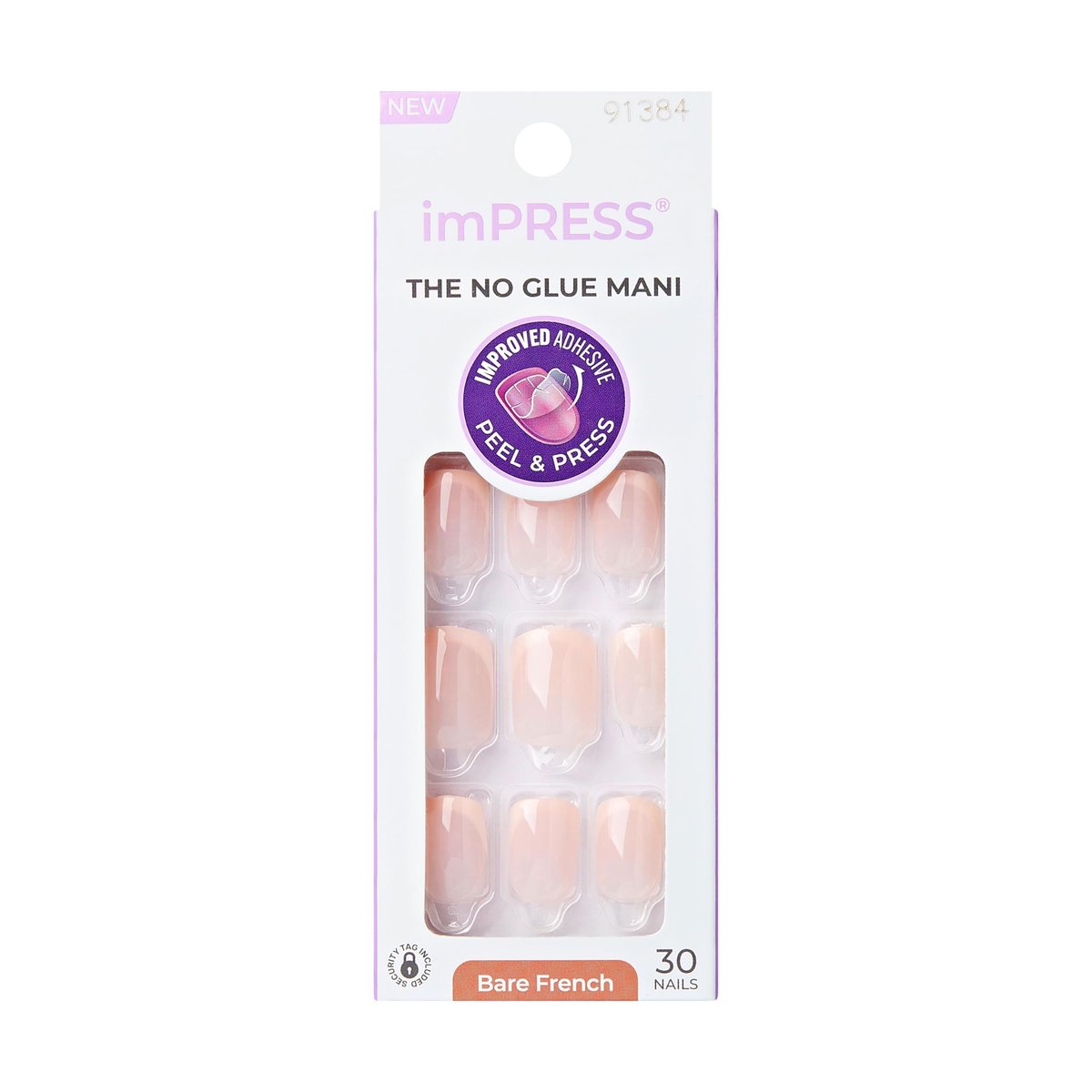 imPRESS No Glue Mani Press On Nails - French 'Heroic' Light Neutral + White Tip, Short Squoval, 30 Nails + Prep Pad & Tools - görsel 1