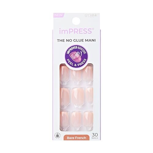 imPRESS No Glue Mani Press On Nails - French 'Heroic' Light Neutral + White Tip, Short Squoval, 30 Nails + Prep Pad & Tools - görsel 2