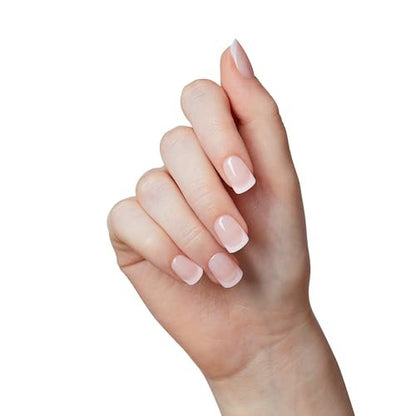 imPRESS No Glue Mani Press On Nails - French 'Heroic' Light Neutral + White Tip, Short Squoval, 30 Nails + Prep Pad & Tools