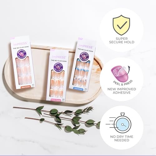 imPRESS No Glue Mani Press On Nails - French 'Heroic' Light Neutral + White Tip, Short Squoval, 30 Nails + Prep Pad & Tools - görsel 8