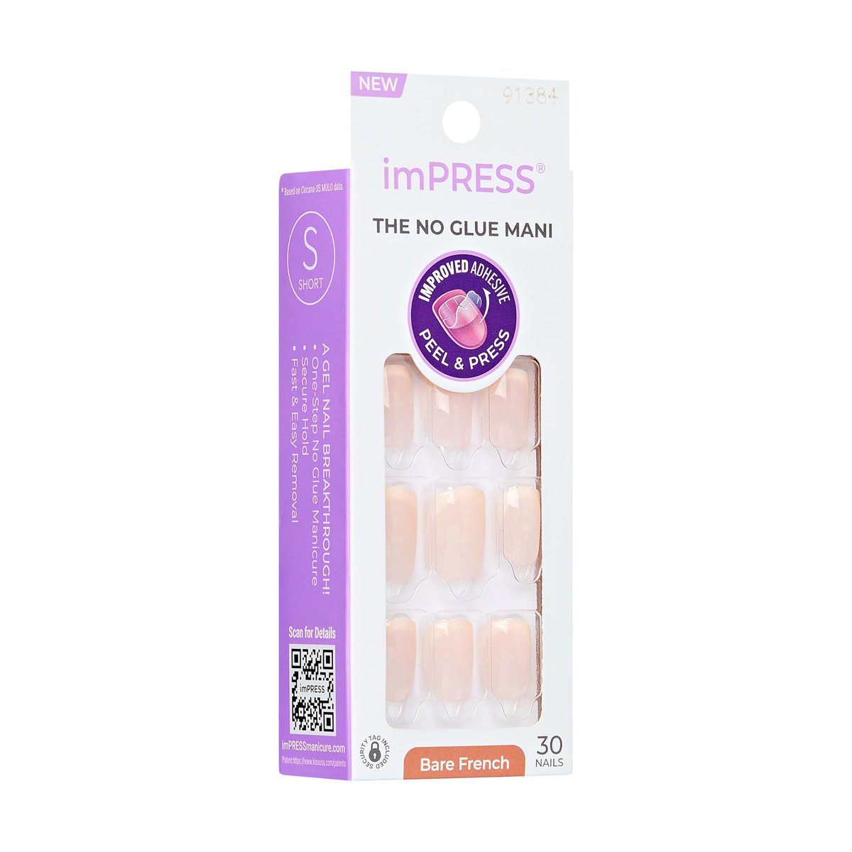 imPRESS No Glue Mani Press On Nails - French 'Heroic' Light Neutral + White Tip, Short Squoval, 30 Nails + Prep Pad & Tools - görsel 15