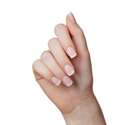 imPRESS No Glue Mani Press On Nails - French 'Heroic' Light Neutral + White Tip, Short Squoval, 30 Nails + Prep Pad & Tools