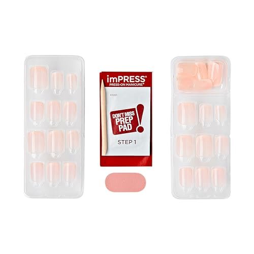 imPRESS No Glue Mani Press On Nails - French 'Heroic' Light Neutral + White Tip, Short Squoval, 30 Nails + Prep Pad & Tools - görsel 12