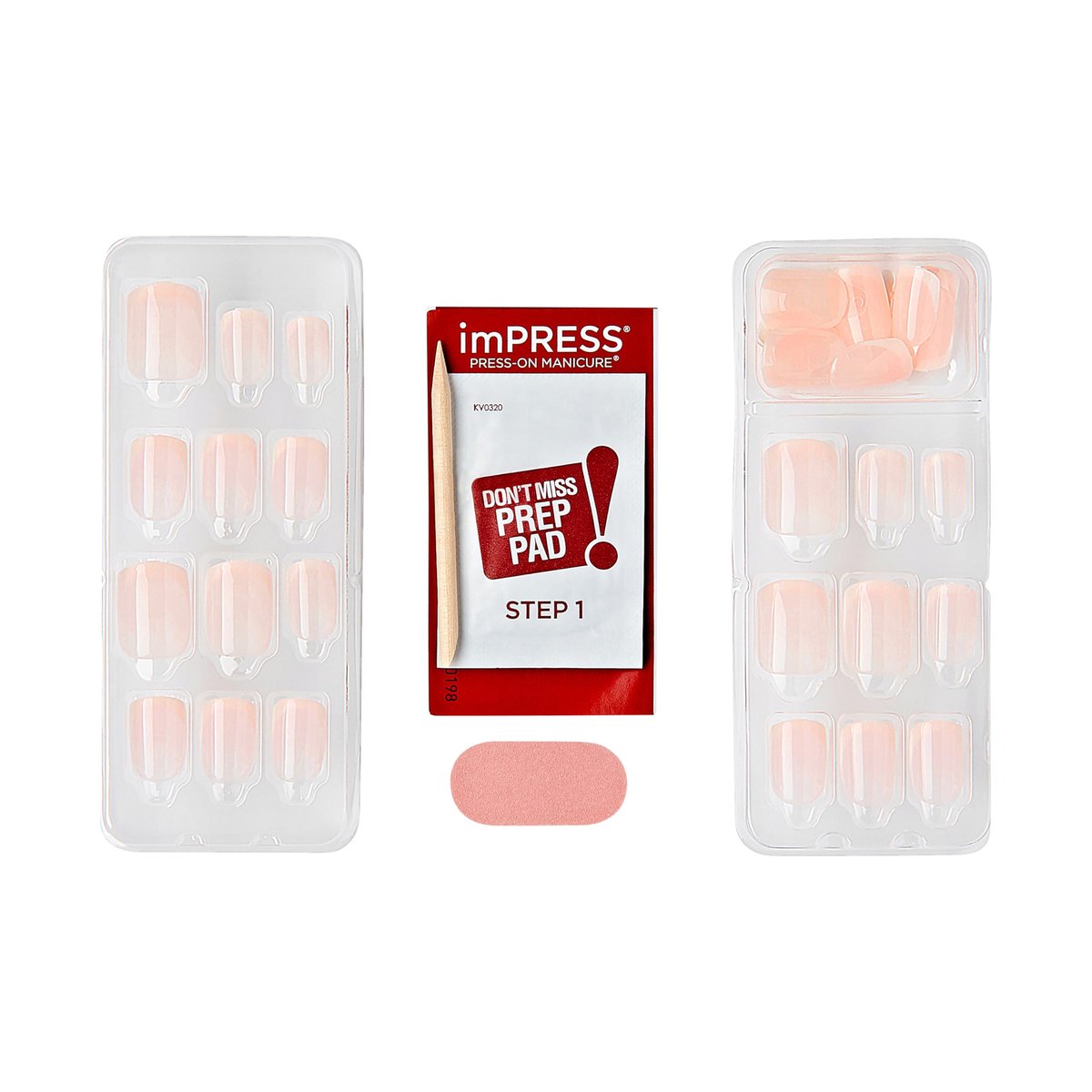 imPRESS No Glue Mani Press On Nails - French 'Heroic' Light Neutral + White Tip, Short Squoval, 30 Nails + Prep Pad & Tools - görsel 11