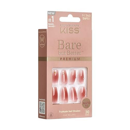KISS Bare But Better Press On Nails - Shine, Dark Pink, Medium Coffin - 30 Nails with Glue