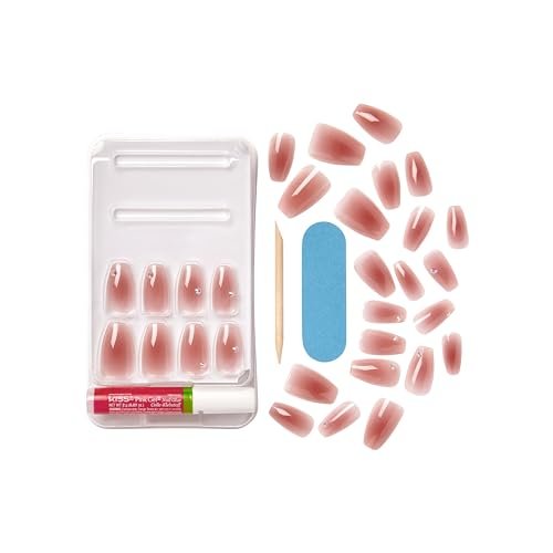 KISS Bare But Better Press On Nails - Shine, Dark Pink, Medium Coffin - 30 Nails with Glue - görsel 13