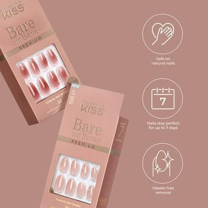 KISS Bare But Better Press On Nails - Shine, Dark Pink, Medium Coffin - 30 Nails with Glue