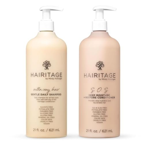 Hairitage Gentle Daily Moisture Shampoo and Conditioner Set - Split End + Bond Strengthening for Dry, Damaged Hair with Jojoba Oil - Anti-Frizz and Color Safe - Cherry + Amber Scent (21 oz, 2-Pack) - görsel 2