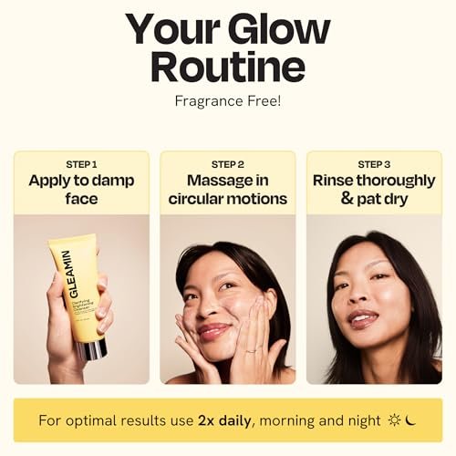 Gleamin Clarifying Brightening Cleanser - 2% Salicylic Acid with Vitamin C, PHA & AHA, Fragrance Free Face Wash for All Skin Types, 3.4 fl oz Avelisse