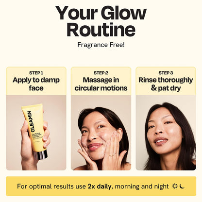 Gleamin Clarifying Brightening Cleanser - 2% Salicylic Acid with Vitamin C, PHA & AHA, Fragrance Free Face Wash for All Skin Types, 3.4 fl oz Avelisse