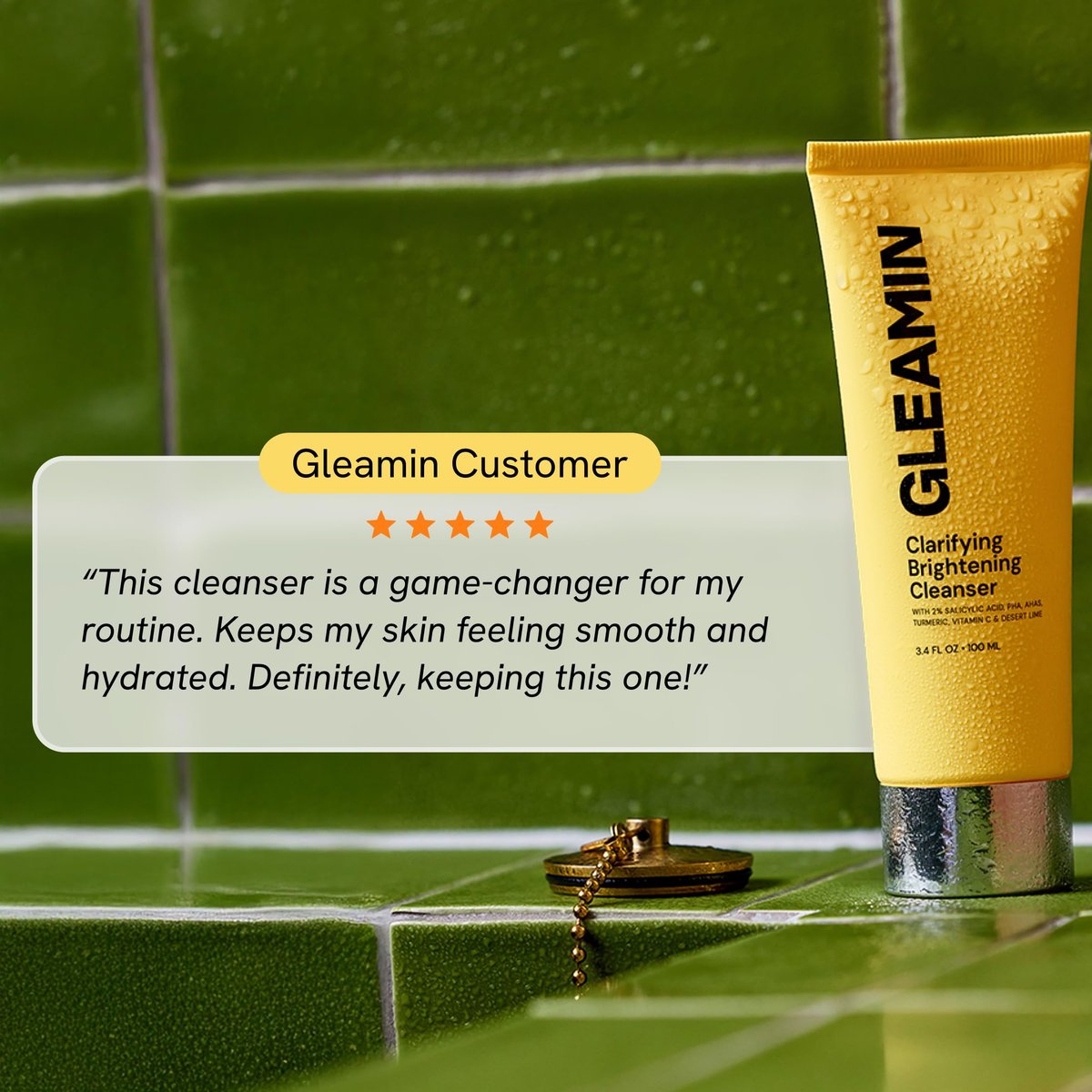 Gleamin Clarifying Brightening Cleanser - 2% Salicylic Acid with Vitamin C, PHA & AHA, Fragrance Free Face Wash for All Skin Types, 3.4 fl oz Avelisse