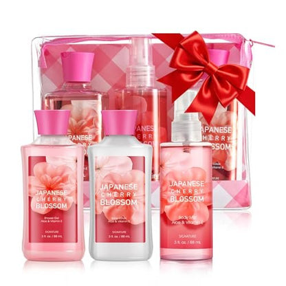 Japanese Cherry Blossom Bath Gift Set for Women & Girls – 3-Piece Spa Collection with Natural Extracts (Shower Gel, Lotion, Body Mist) Avelisse