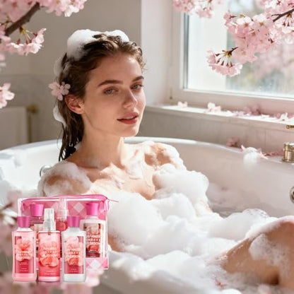 Japanese Cherry Blossom Bath Gift Set for Women & Girls – 3-Piece Spa Collection with Natural Extracts (Shower Gel, Lotion, Body Mist) Avelisse