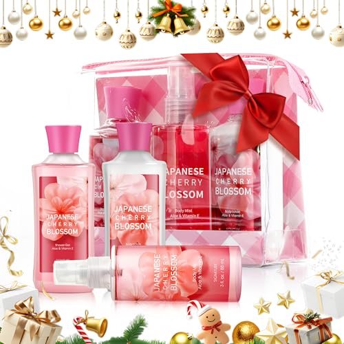 Japanese Cherry Blossom Bath Gift Set for Women & Girls – 3-Piece Spa Collection with Natural Extracts (Shower Gel, Lotion, Body Mist) Avelisse