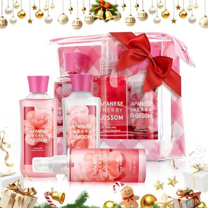 Japanese Cherry Blossom Bath Gift Set for Women & Girls – 3-Piece Spa Collection with Natural Extracts (Shower Gel, Lotion, Body Mist) Avelisse