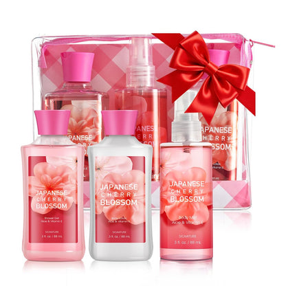 Japanese Cherry Blossom Bath Gift Set for Women & Girls – 3-Piece Spa Collection with Natural Extracts (Shower Gel, Lotion, Body Mist) Avelisse