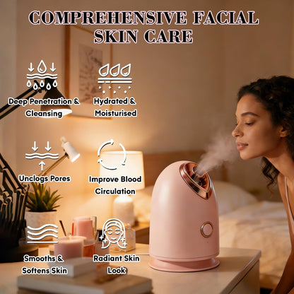 Pjordo Facial Steamer Spa Kit with 17 Skin Care Tools - Nano Ionic Face Steamer for Deep Cleaning, Unclogs Pores, Warm Mist Humidifier for Home Sauna SPA, Pink Avelisse