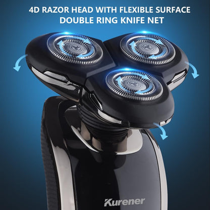 Kurener Electric Razor for Men - Rechargeable Waterproof Rotary Shaver with Nose Trimmer, Sideburns Trimmer & Face Cleaning Brush Avelisse