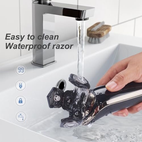Kurener Electric Razor for Men - Rechargeable Waterproof Rotary Shaver with Nose Trimmer, Sideburns Trimmer & Face Cleaning Brush Avelisse