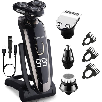Kurener Electric Razor for Men - Rechargeable Waterproof Rotary Shaver with Nose Trimmer, Sideburns Trimmer & Face Cleaning Brush Avelisse