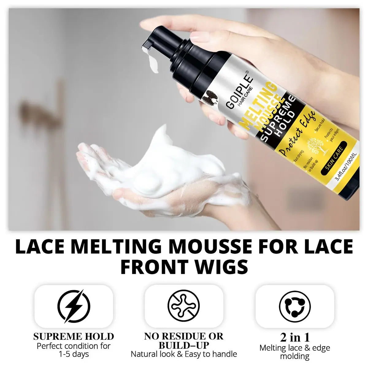 Lace Melting and Holding Mousse – Glue-Less Hair Adhesive for Wigs, Supreme Hold Lace Melt Spray for Closures and Extensions, Wig Melting Mousse Kit (12-Pack) Avelisse