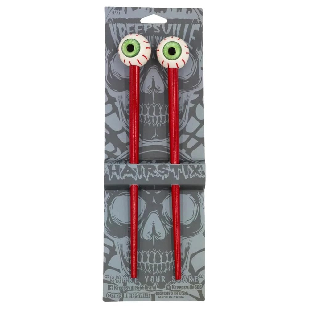 Kreepsville 666 Creepy Green Eye Ball Hair Sticks - Odd Accessory, Red, 1 Count - görsel 3