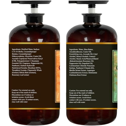 Castor Oil Shampoo & Conditioner Set 16 Fl Oz – Rosemary Mint – Cooling, Refreshing Scalp Care & Hair Strengthening Formula Avelisse