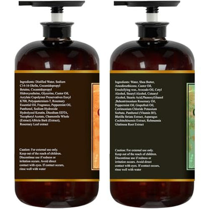 Castor Oil Shampoo & Conditioner Set 16 Fl Oz – Rosemary Mint – Cooling, Refreshing Scalp Care & Hair Strengthening Formula Avelisse