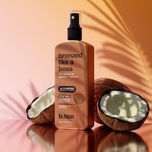 b.tan Bronzed Like a Boss Sun Tanning Lotion Spray - Outdoor Bronzing Accelerator with Coconut Oil, Peptides & Vitamin E, 8.45 Fl Oz Avelisse