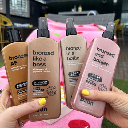 b.tan Bronzed Like a Boss Sun Tanning Lotion Spray - Outdoor Bronzing Accelerator with Coconut Oil, Peptides & Vitamin E, 8.45 Fl Oz Avelisse