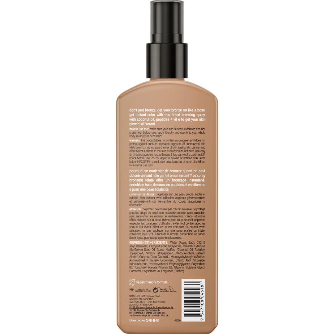b.tan Bronzed Like a Boss Sun Tanning Lotion Spray - Outdoor Bronzing Accelerator with Coconut Oil, Peptides & Vitamin E, 8.45 Fl Oz Avelisse