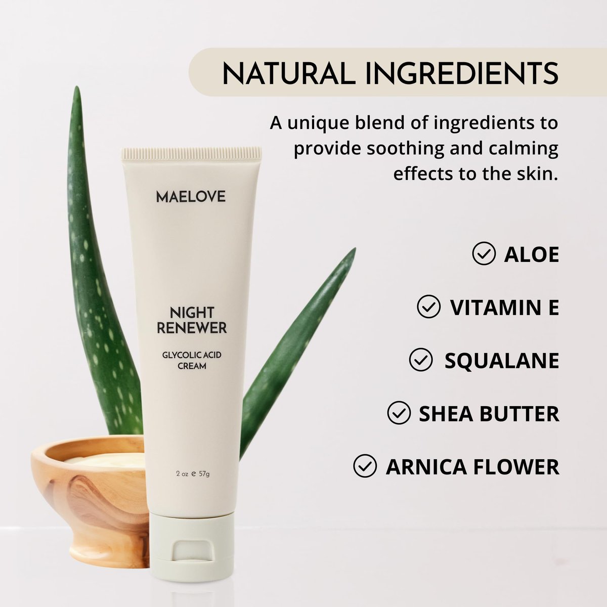 MAELOVE Night Renewer Night Cream with 2-in-1 Glycolic Acid Treatment – Unscented Night Cream for Sensitive Skin, 2 oz Avelisse