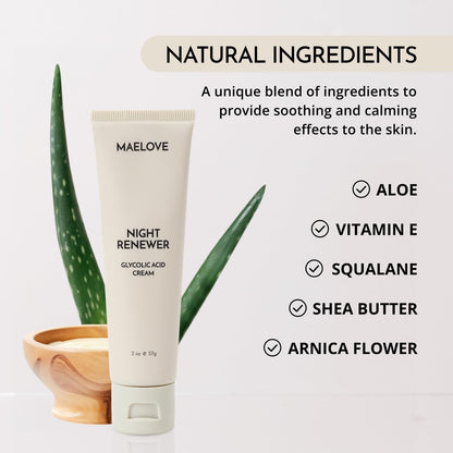 MAELOVE Night Renewer Night Cream with 2-in-1 Glycolic Acid Treatment – Unscented Night Cream for Sensitive Skin, 2 oz Avelisse