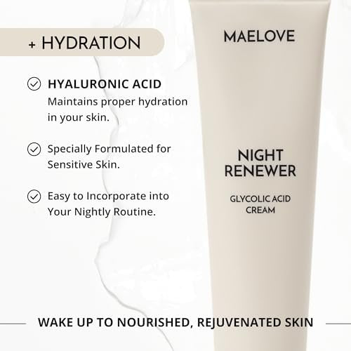 MAELOVE Night Renewer Night Cream with 2-in-1 Glycolic Acid Treatment – Unscented Night Cream for Sensitive Skin, 2 oz Avelisse