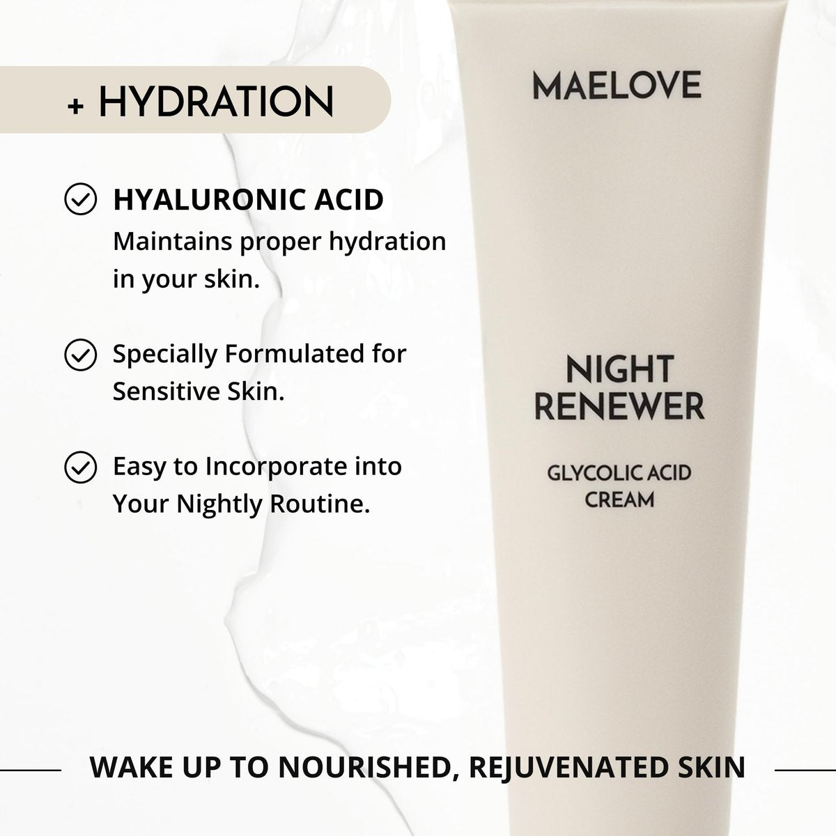 MAELOVE Night Renewer Night Cream with 2-in-1 Glycolic Acid Treatment – Unscented Night Cream for Sensitive Skin, 2 oz Avelisse