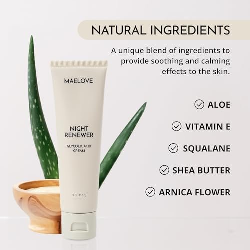 MAELOVE Night Renewer Night Cream with 2-in-1 Glycolic Acid Treatment – Unscented Night Cream for Sensitive Skin, 2 oz Avelisse