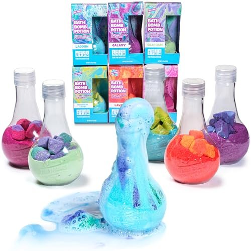 Tub Works Kids Bath Bomb Potion 6 Pack – Nontoxic Interactive Bath Bombs with Fizz, Foam & Color Eruption | Fun Science Toddler Bath Toys Avelisse