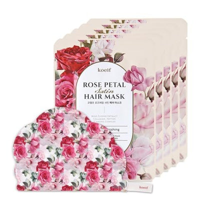Koelf Rose Petal Satin Hair Mask - Intensive Nourishing & Repairing Cap Mask for Silky, Moisturizing Hair, Strengthens Scalp, Rose Essence Treatment (5 Pack) Avelisse