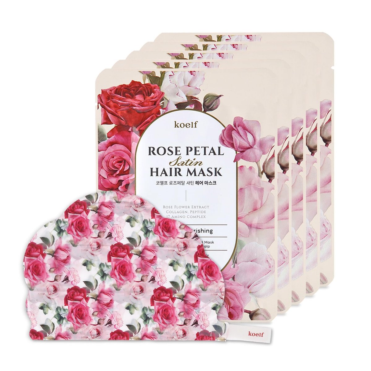 Koelf Rose Petal Satin Hair Mask - Intensive Nourishing & Repairing Cap Mask for Silky, Moisturizing Hair, Strengthens Scalp, Rose Essence Treatment (5 Pack) Avelisse