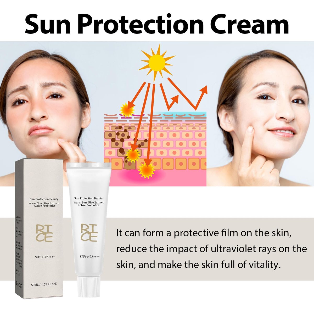 Relief Sun Rice Sunscreen SPF50+ PA++++ - Korean Formula Face Sunscreen for All Skin Types, 1.69 Fl Oz - görsel 5