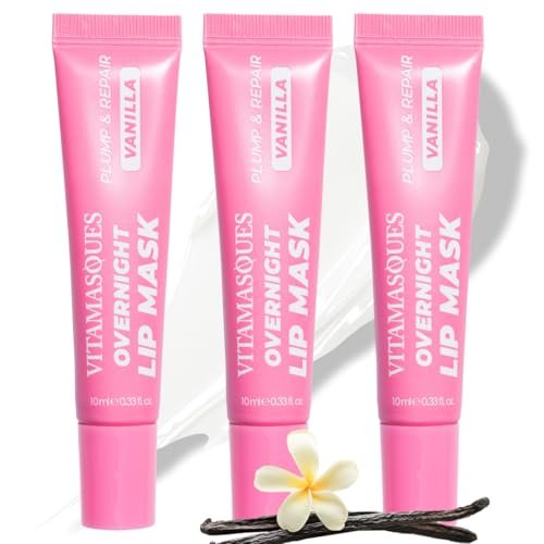 Vitamasques Overnight Lip Mask - Hydrating Vanilla Lip Balm Moisturizer with Vitamins & Natural Oil, Nourishes & Plumps Lip Area - Korean Skin Care Lip Care Products (Pack of 3) Avelisse