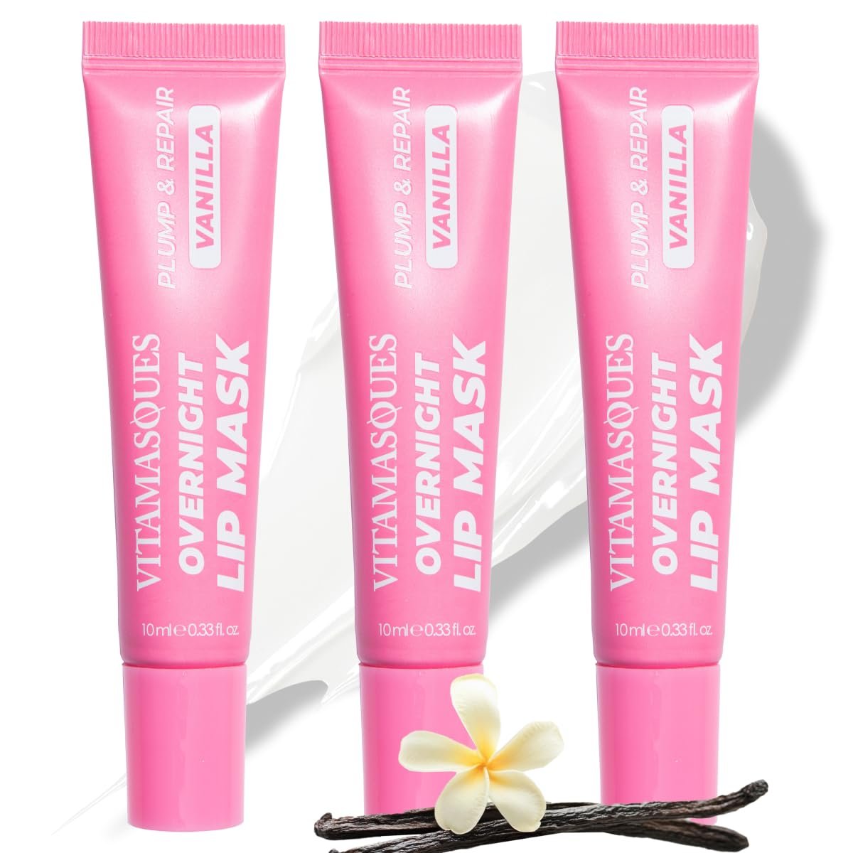 Vitamasques Overnight Lip Mask - Hydrating Vanilla Lip Balm Moisturizer with Vitamins & Natural Oil, Nourishes & Plumps Lip Area - Korean Skin Care Lip Care Products (Pack of 3) Avelisse