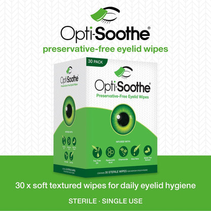 Opti-Soothe Preservative-Free Eyelid Wipes - 30 Moist Towelettes for Daily Eyelid Cleaning - Soothing, Moisturising, Natural Ingredients