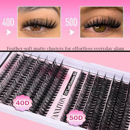 280 Pcs Cluster Lashes D Volume Eyelashes Extensions 9-16 mm Mix 40D+50D Thin Band Individual Lashes for DIY Lash Extension Beginners