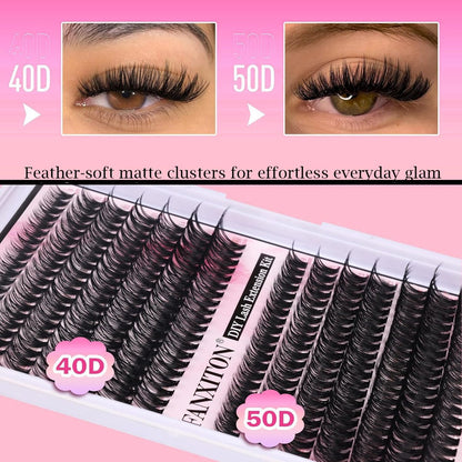 280 Pcs Cluster Lashes D Volume Eyelashes Extensions 9-16 mm Mix 40D+50D Thin Band Individual Lashes for DIY Lash Extension Beginners