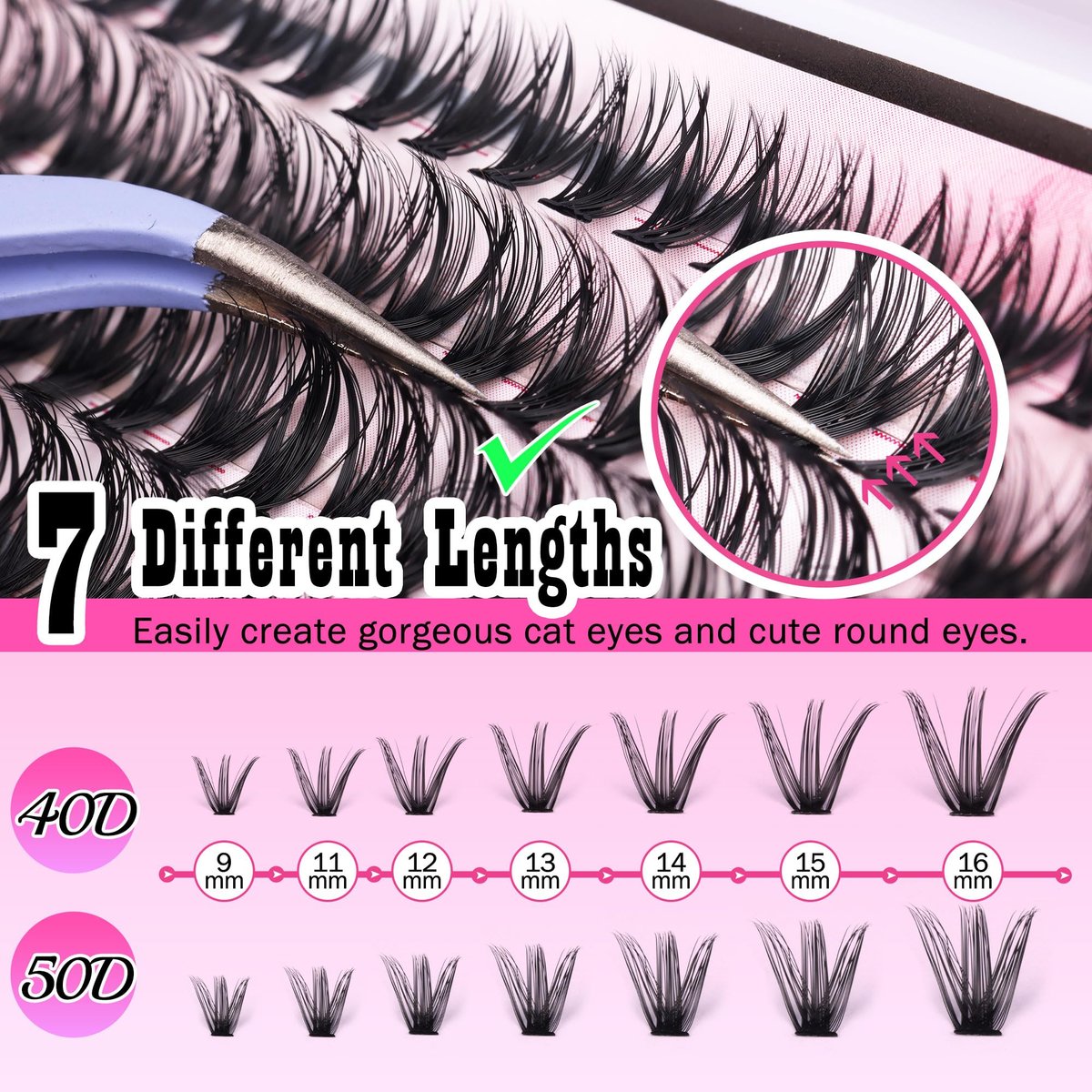 280 Pcs Cluster Lashes D Volume Eyelashes Extensions 9-16 mm Mix 40D+50D Thin Band Individual Lashes for DIY Lash Extension Beginners - görsel 9