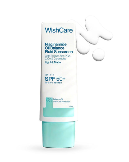WishCare 5% Niacinamide Oil Balance Fluid Sunscreen SPF 50 PA++++ - Lightweight Matte Sunscreen for Oily Skin, No White Cast (50g)