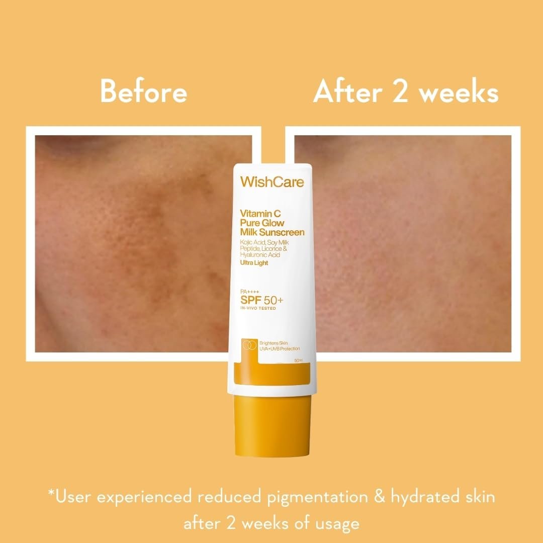 WishCare Vitamin C Sunscreen SPF 50 PA++++ Pure Glow Milk - Oil Free, No White Cast, 50g - görsel 7