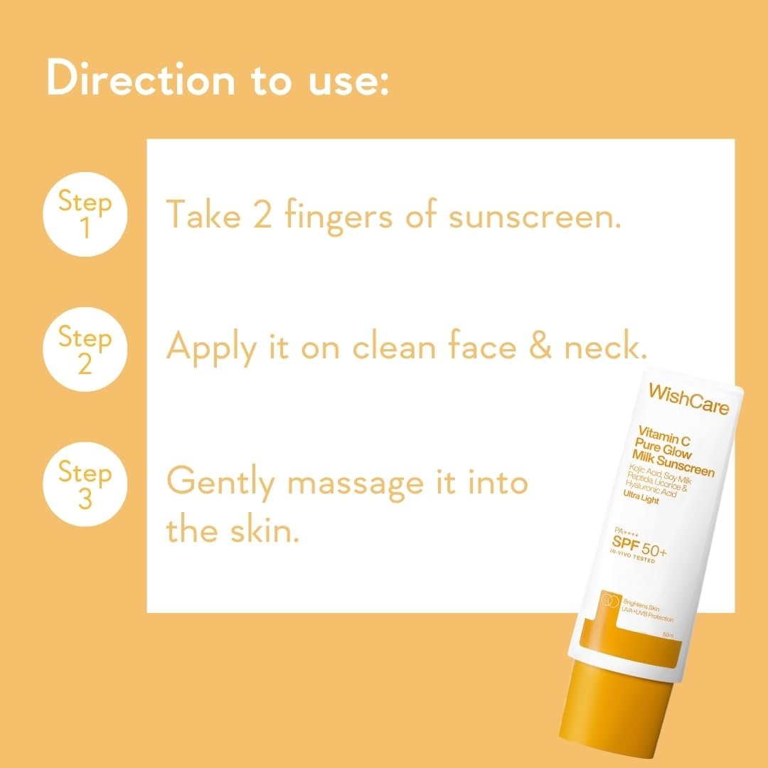 WishCare Vitamin C Sunscreen SPF 50 PA++++ Pure Glow Milk - Oil Free, No White Cast, 50g - görsel 13
