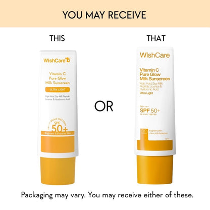 WishCare Vitamin C Sunscreen SPF 50 PA++++ Pure Glow Milk - Oil Free, No White Cast, 50g